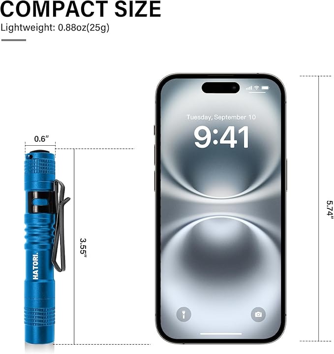 HATORI Led Flashlight Small Super Bright Handheld Flashlights High Lumens Mini Pocket Pen Light for Camping Emergencies Outdoor EDC Tactical Flashlights (1 Pack)