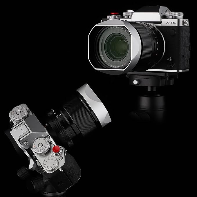 Haoge Silver Metal Square Lens Hood for Fujifilm XF33mm F1.4 R LM WR Lens, Fuji XF23mmF1.4 R LM W,Fujinon XF 16-50mm F2.8-4.8 R LM WR Lens, Bayonet Hood Shade,with Metal Cap Kit,