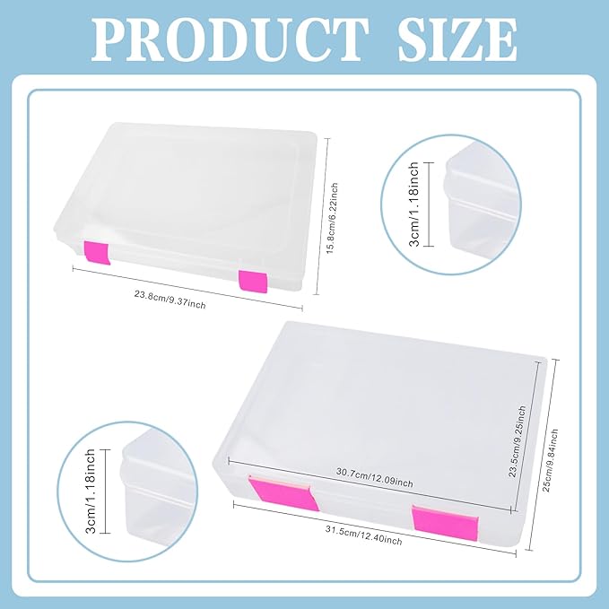 Olutacot 12 Pcs Clear A4 A5 File Box Document Plastic Storage Box with 48 Labels File Holder Organizer Paper Plastic Case Magazine Protector with Buckle Office School Supplies(Pink)