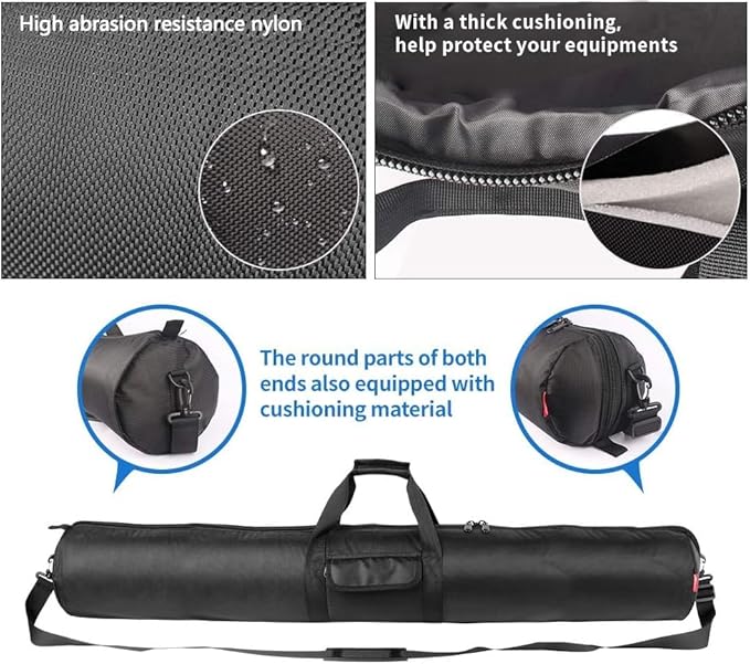 HEMMOTOP Tripod Bag, 47x7in All Sides Thick Tripod Carrying Case with Shoulder Strap and Handle, Heavy Duty Light Stand Bag with Two Zippered Pockets for Pool Cue, Speaker Stand -R12018