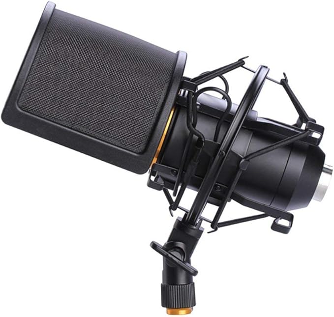 Microphone Shock Mount with Pop Filter, Mic Anti-Vibration Suspension Shock Mount Holder Clip for Diameter 46mm-51mm Microphone