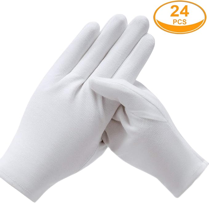 12 Pairs White Cotton Gloves for Serving Inspection Costume - Cloth Gloves for Dry Hands Eczema SPA Moisturizing