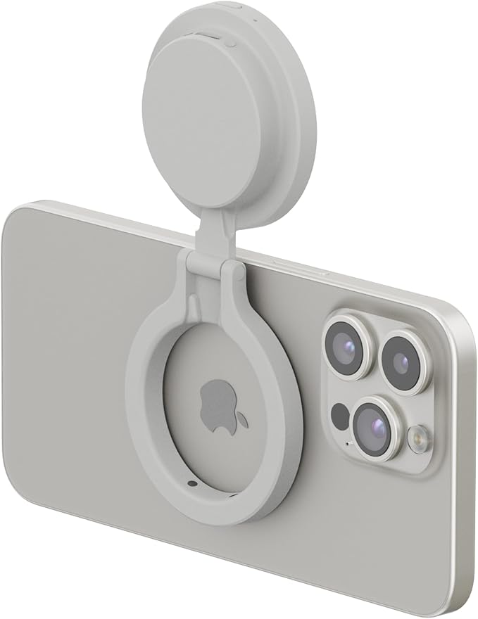ShiftCam SnapPocket Light - LED Selfie Ring Light with Four Brightness Settings and Built in Battery - Magnetic Mount Snaps on to Any Phone - Flippable Design (Stone)