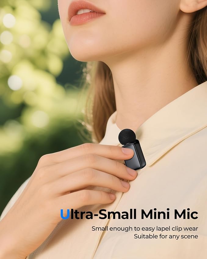 Mini Wireless Lavalier Microphone for iPhone/Android/Tablet/PC with Lightning/USB-C Plug, Noise Cancellation, Wireless Clip-on Mic with Charging Case for Video Recording TikTok YouTube Podcast