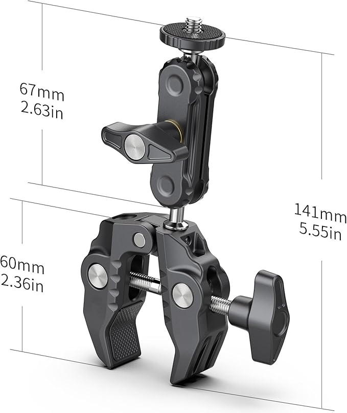 XIAOTJ Super Clamp Camera Mount with Magic Arm Double 360° Ballhead and Phone Tripod Mount/Action Camera Adapter for Phone/GoPro DJI Insta360/Monitor/DSLR/Motorcycle Bike Handlebar Gun Scope Mounts