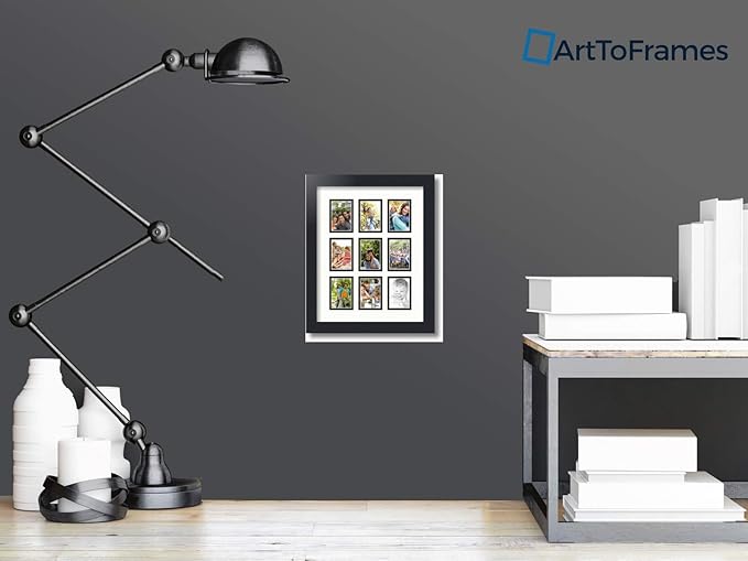 ArtToFrames Collage Photo Frame Double Mat with 9-2x3 Openings with Satin Black Frame and Fabric White mat.