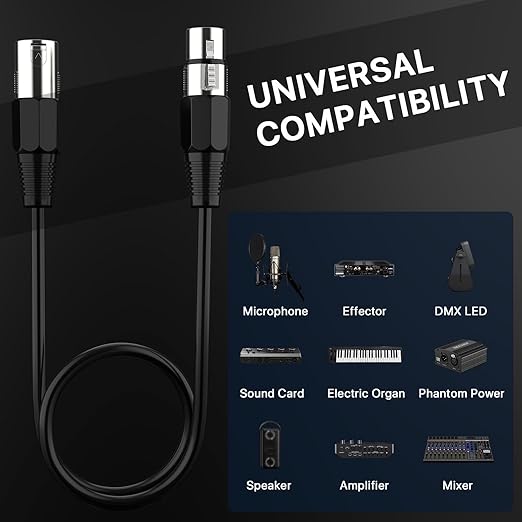EBXYA XLR Cable 20ft 4 Packs - Balanced Microphone Cable with 3-Pin XLR Male to Female Mic Speaker Cable, Black