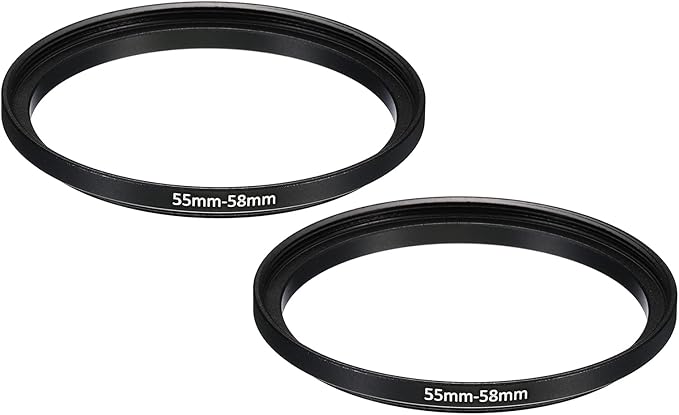 PATIKIL 55mm-58mm Metal Step Up Ring, 2 Pack Camera Lens Filter Adapter Ring Aluminum Filter Adapter Ring for Camera Lenses Hood, Black