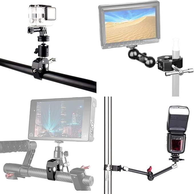 3 Pack Super Clamp with 1/4 and 3/8 Thread Camera Clamp Mount, Super Crab Clamp Rod Magic Arm Clamp Clip for Cameras, Rods, Lights, Hooks, Shelves, Cross Bars, etc