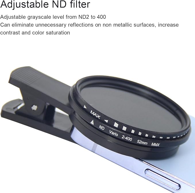ND2 400 Filter, 52mm Multi Coated Neutral Density Filter, Clip on Phone Lens ND Filter for 15 14 13 Smartphones