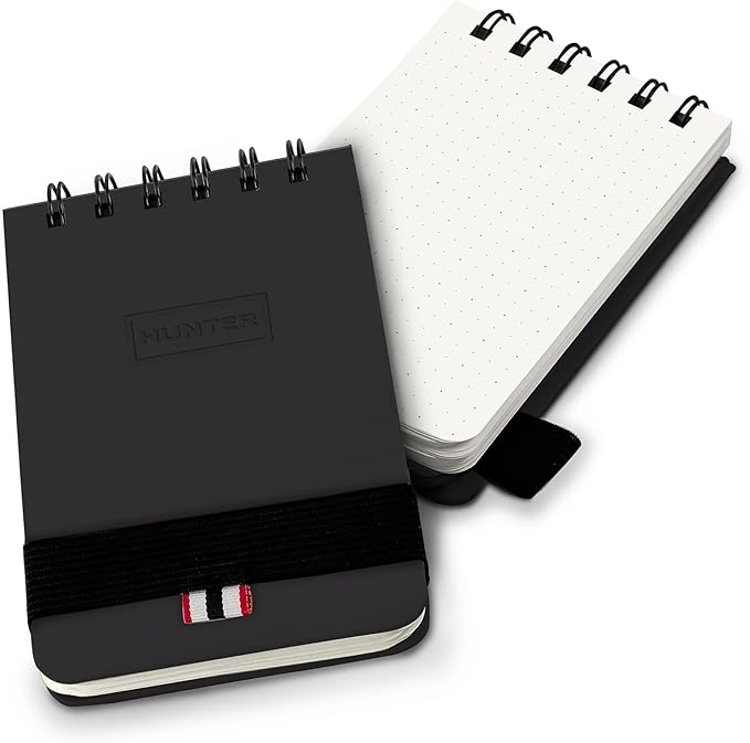 Hunter - All Weather Field Book, 5.75” X 3.6” 128 Pg Outdoor Notebook With Elastic Band to Protect Notes, Pocket Journal With Dot Grid Stone Paper for Surveying, Water & Tear Resistant, Black