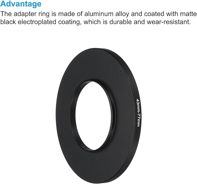PATIKIL 43mm-77mm Metal Step Up Ring with Cleaning Cloth, 2 Pack Camera Lens Filter Adapter Ring Aluminum Filter Adapter Ring for Camera Lenses Hood, Black