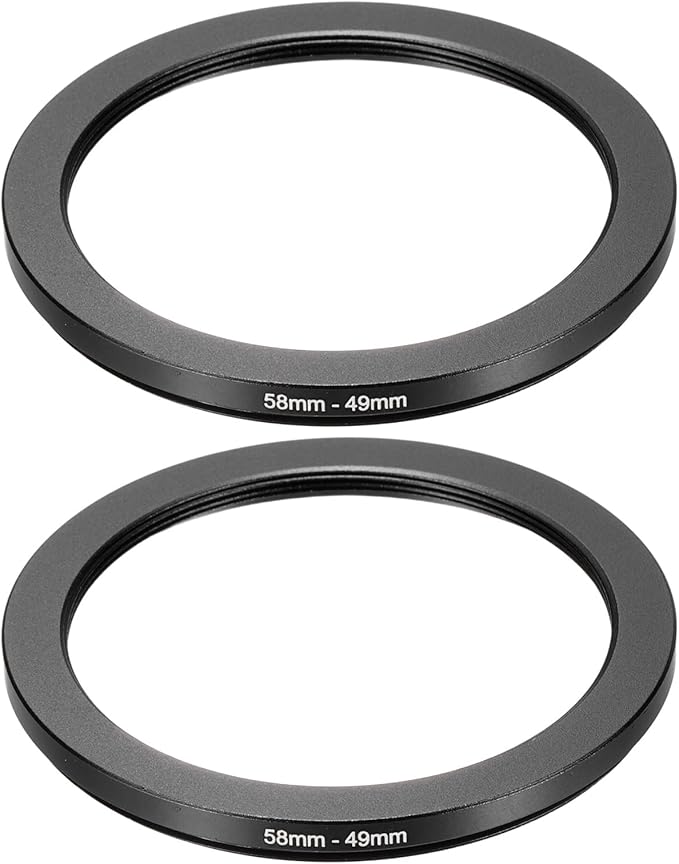 PATIKIL Step Down Ring Adapter 58mm to 49mm, 2 Pcs Filter Step-Down Rings Camera Lens Filters Metal Ring Digital for ND IR DSLR Lenses, Black