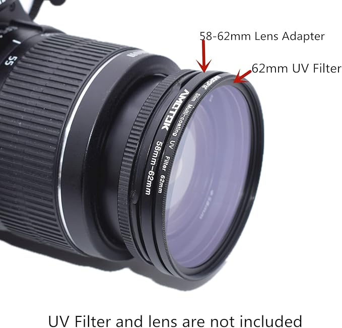 58mm to 62mm Camera Filters Ring Compatible All 58mm Camera Lenses to 62mm UV CPL ND Filter Accessory and 62mm Lens Hood(58-62mm)
