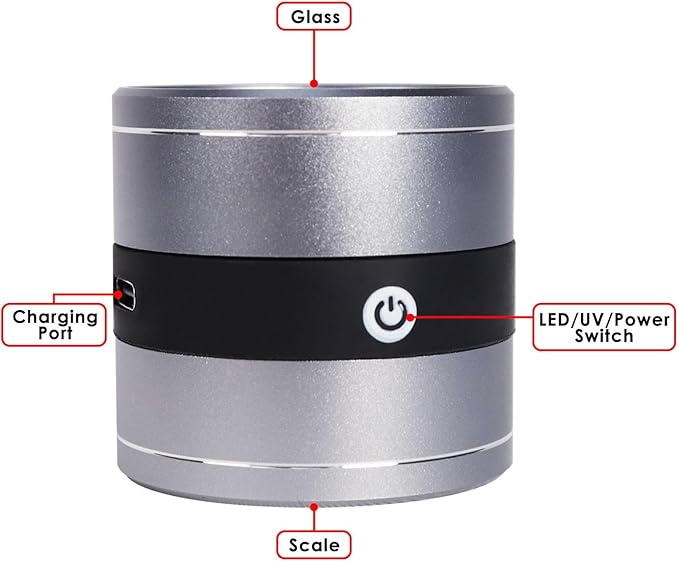 10X Jewelers Loupe Rechargeable, Magnifier with LED and UV Light, Jewelry Loop Magnifier with Light, 10X Magnification, 0.95‘’ Scale of View Eye Loupe for Gem, Coin, Stamp, Watch Repair, Jewelers
