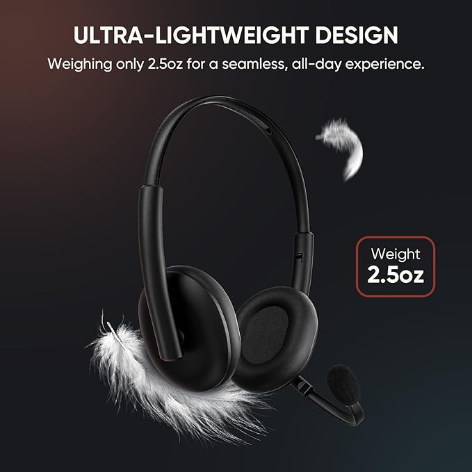 USB Headset with 290° Rotating Noise-Canceling Microphone, USB-A/Type C/ 3.5mm Wired Lightweight Office Headphone with Mute Button & Volume Control for PC, Mac, Cell Phone, Zoom Calls