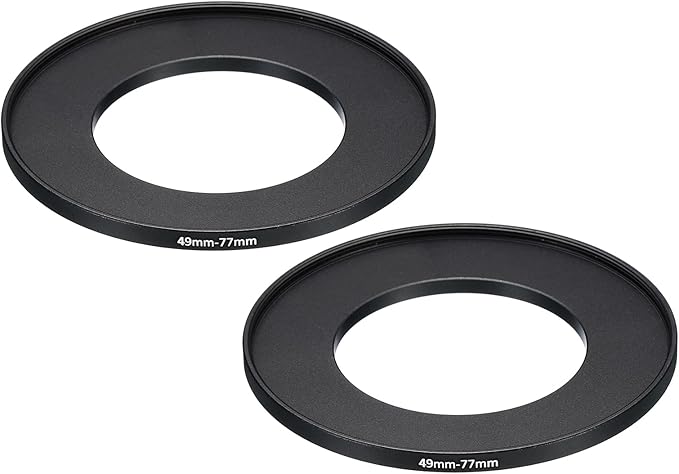 PATIKIL 49mm-77mm Metal Step Up Ring, 2 Pack Camera Lens Filter Adapter Ring Aluminum Filter Adapter Ring for Camera Lenses Hood, Black