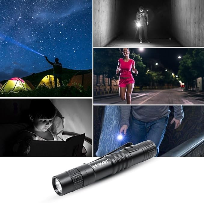RISEMART Super Small Mini Flashlight AAA 100 Lumens Ultra Bright LED Pen Light Pocket Clip Tactical Torch Lamp(3.5" Red)