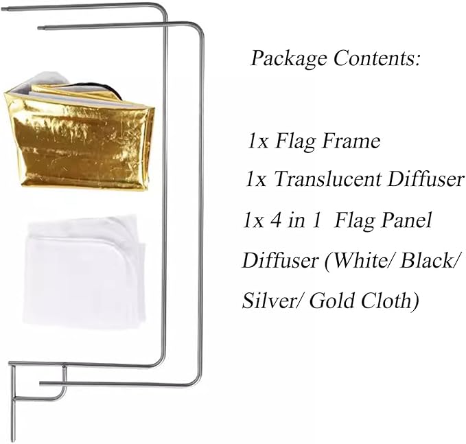 30"x36"/75x90cm Light Reflector Flag Panel Kit, 5-in-1 Diffusion Scrim Translucent/Gold/Silver/Black/White Lighting Diffuser, Stainless Steel Foldable Frame for Studio Portrait Photography