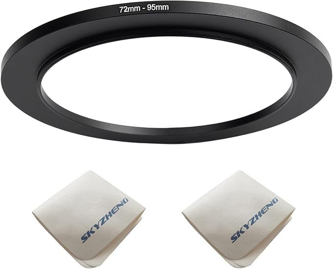 72mm Lens to 95mm Camera Lens Adapter 72mm to 95mm Step Up Ring Adapter Ring for All Brands of UV ND CPL, Comes with 2 Packs of high-end Lens Wiping Cloth (72mm-95mm)