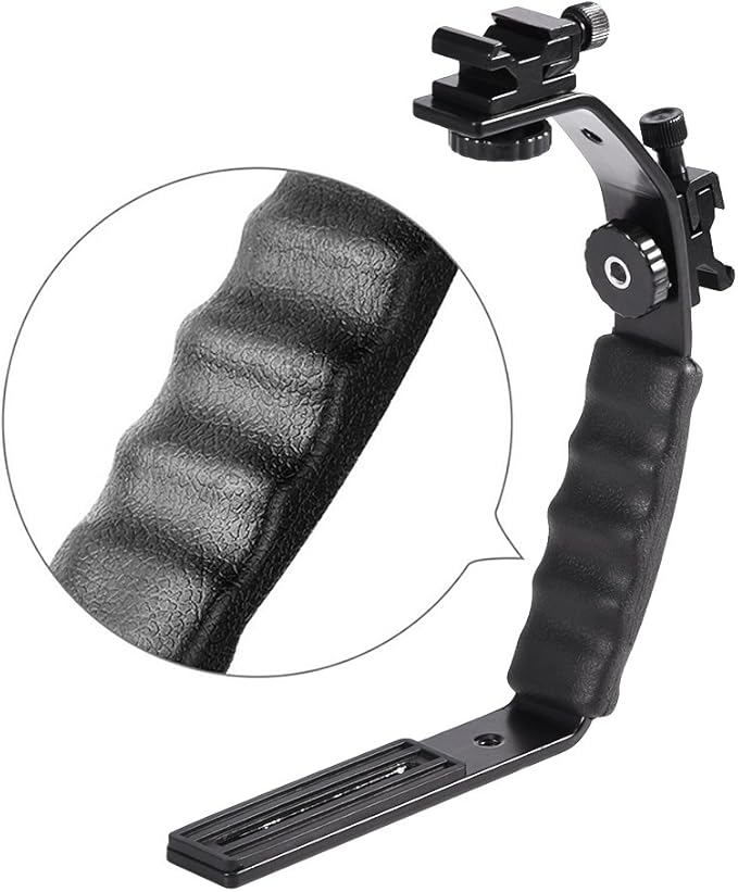 Camera L Bracket Mount Video Grip L Shaped Aluminum Alloy Heavy Duty Camera Bracket Holder with Dual Flash Cold Shoe Mount 1/4" Tripod Screw for DSLR Camcorder