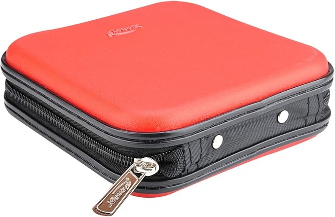 CD DVD Wallet, 32 Capacity Heavy Duty, DVD CD Case Holder for Car, Portable DVD/VCD Storage Disk, Hard Shell Sturdy case , Car CD Disk Holder, Booklet, Blu-ray Wallet (32 Capacity,Red)