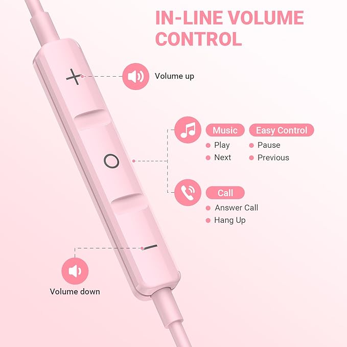 USB C Headphones for iPhone 17 Air 16 Pro Max 15, Type C Earphones with Microphone Magnet HiFi Stereo Wired Earbuds for Samsung Galaxy S26 S25 Ultra S24+ 23 A17 S21 S20 FE Flip 7 6 5/Pixel 10, Pink