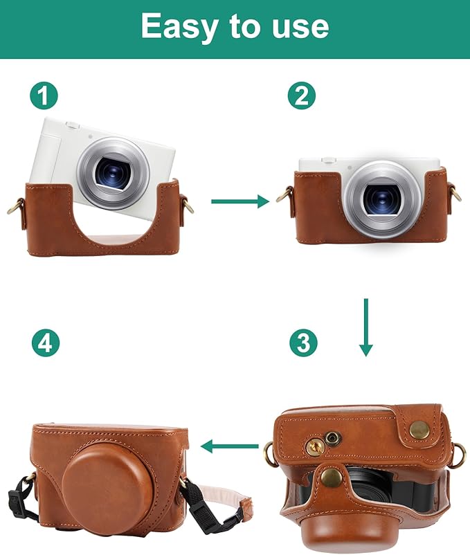PULUZ Digital Camera Case for Sony ZV-1F Vlog Camera,Full Body Leather Camera Bag with Sony ZV-1F Case Shoulder Strap-Travel Protective Carrying Storage Bag (Brown)