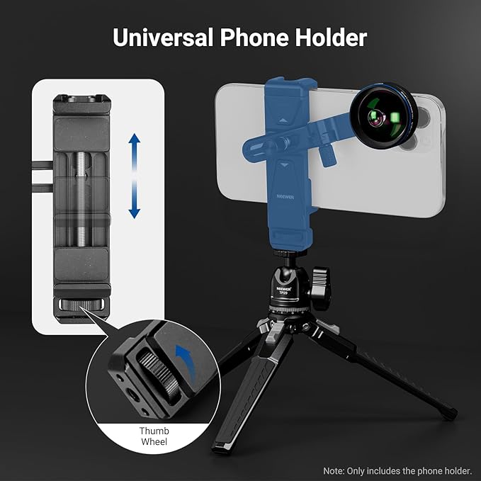 NEEWER Phone Holder with 17mm Phone Adapter & 17–37/58mm Filter Ring, Universal Adjustable Phone Tripod Mount Accessories Compatible with iPhone 17 Pro Max 16 S25 Ultra, PA047 PRO