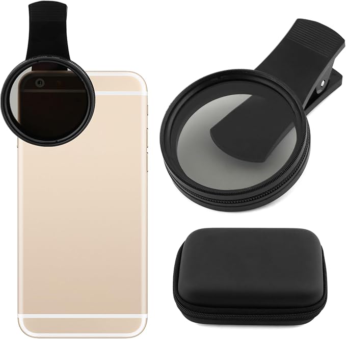 52mm Polari/zed Camera Lens Phone Universal CPL Filter Clip Kit, Portable Phone Polarizing Lens Filter for Cell Phones Camera Assistant Len and Effects Filters(Black)