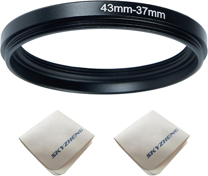43mm Lens to 37mm Camera Lens Adapter 43mm to 37mm Step Down Ring Adapter Ring for All Brands of UV ND CPL, with Premium Lens Wiping Cloth 2 Pack (43mm-37mm)