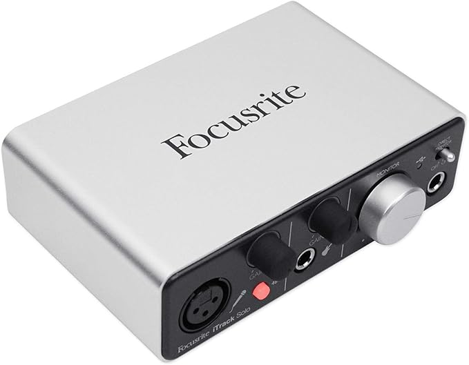 Focusrite iTrack Solo Audio Interface for Mac, PC, and iPad – USB Audio Interface for Recording, Streaming, and Podcasting with XLR, Line-in, and Professional Software included