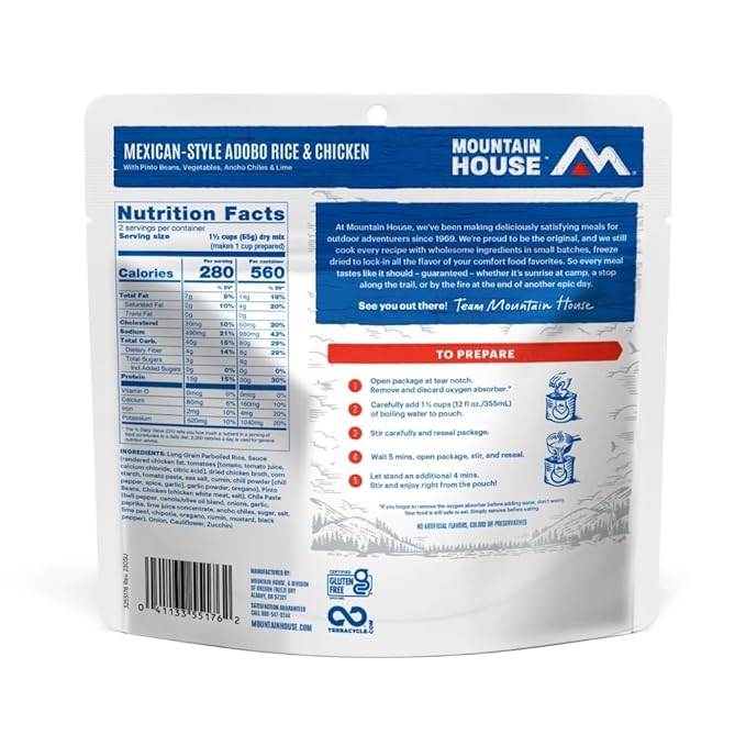 Mountain House Mexican-Style Adobo Rice & Chicken | Freeze Dried Backpacking & Camping Food | Gluten-Free | 2 Servings