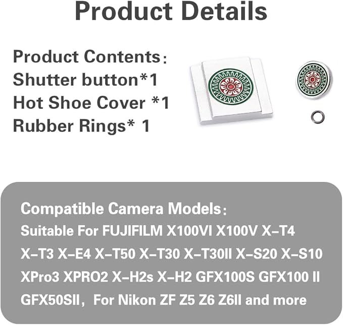 Chinese Mahjong Camera Shutter Button and Camera hot Shoe Cover, Suitable for Fuji XE3/XE4/XT100/XT200/XT20/XT30/XT4/XT5/XPRO2/XPRO3/Nikon ZF (Chinese Mahjong Shutter Button and hot Shoe Cover)