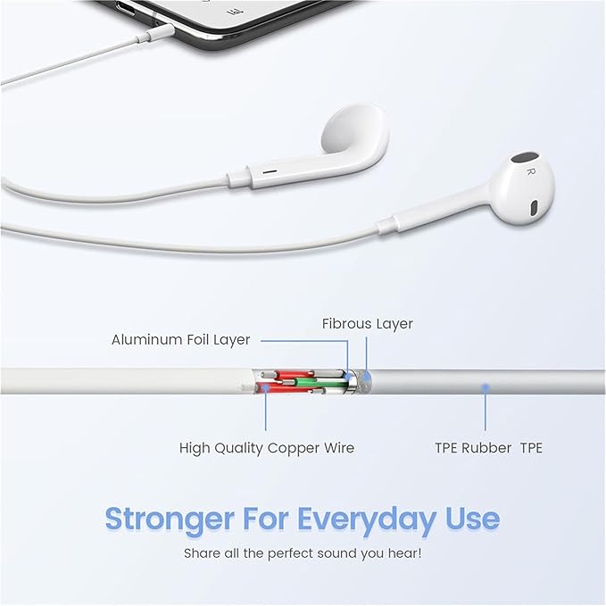 2-Pack MFi Certified Wired Earbuds for iPhone, Built-in Mic & Volume Control, Noise Reduction, Compatible with iPhone 14/13/12/11/X/8/7/SE/Pro/Max/Plus, All iOS Systems
