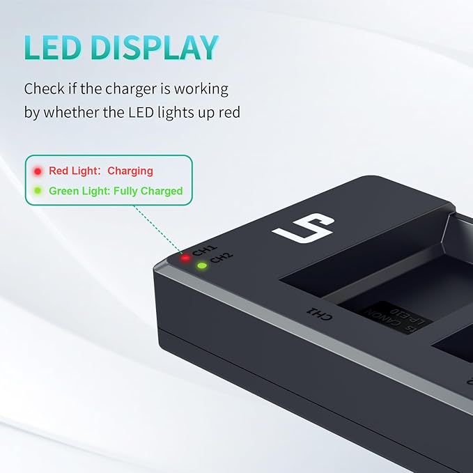 LP LP-E10 Battery Charger Pack, 1600mAh 2-Pack Battery & Dual Slot Charger, Compatible with Canon EOS Rebel T7, T6, T5, T3, T100, 4000D, 3000D, 2000D, 1500D, 1300D & More (Not for T3i T5i T6i T6s T7i)