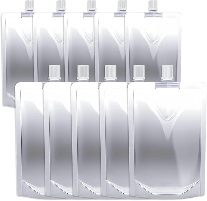 10PCS 8OZ&16OZ Plastic Flasks,Reusable Drink Pouches, Spouted Drinking Bags for Beverage Juice,Leak-Proof Food Grade for Travel Outdoor Sports Concert Cruise Events
