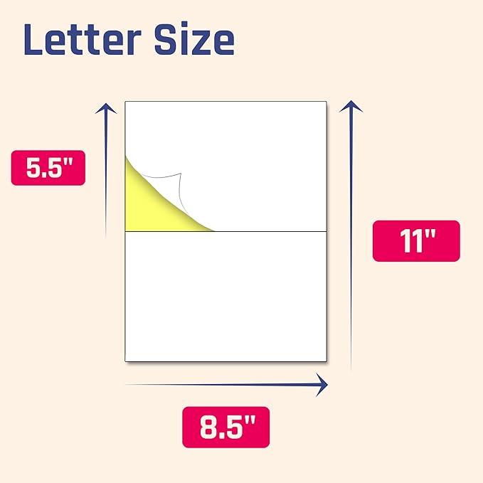 200 Sheets - Half Sheet Shipping Labels, Printable Sticker Paper, for Laser & Inkjet Printers - 2 per Sheet, 400 Pieces