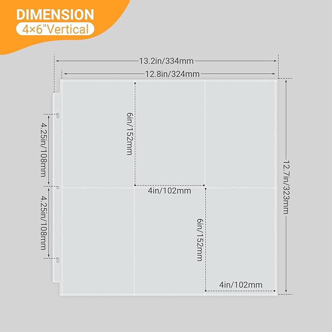 4x6 Photo Album Refill Pages for 3 Ring Binder, 20 Pack Vertical Clear Plastic Photo Sleeves, Holds 240 Photos, Acid-Free Page Protectors, Large Capacity Family Wedding Anniversary Baby Picture Albums