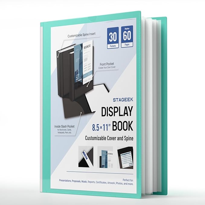 STAGEEK 30-Pocket Portfolio Binder Display 60 Pages, 8.5x11 Binder with Plastic Sleeves, Art Portfolio Folder with Clear Sheet Protectors, Presentation Book for Artwork, Document Organizer