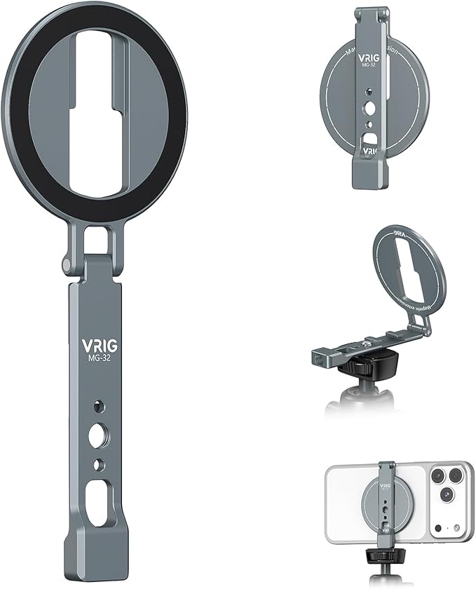 VRIG Phone Tripod Holder Mount for MagSafe,Aluminum Tripod Mount Adapter with 1/4”-20 & Cold Shoe for Video Recording for iPhone 17 16 15 14 13 12 Pro Max Plus Series