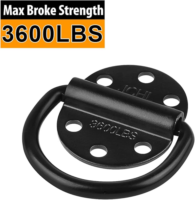D-Rings Tie Downs Anchors Heavy Duty Steel 3600 Pound Capacity Lashing Rings for Loads on Trailers Trucks RV Campers Vans ATV SUV Boats Tie Down Ring with Screws&Bolts (2-Packs)