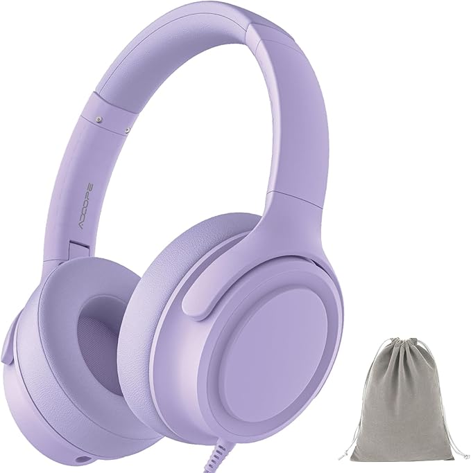 Wired Over-Ear Headphones with USB C Connector, Hi-Fi Stereo Sound, Noise-Isolating Ear Cups, Comfortable Fit for USB C Devices (with Bag, Purple)