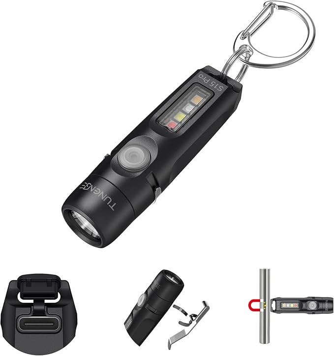 S15Pro Keychain Flashlight,750 High Lumen EDC Pocket Flashlight with Clip,USB C Rechargeable Mini Flashlight with Magnet,Suitable for Hiking, Camping, Repair(Black)