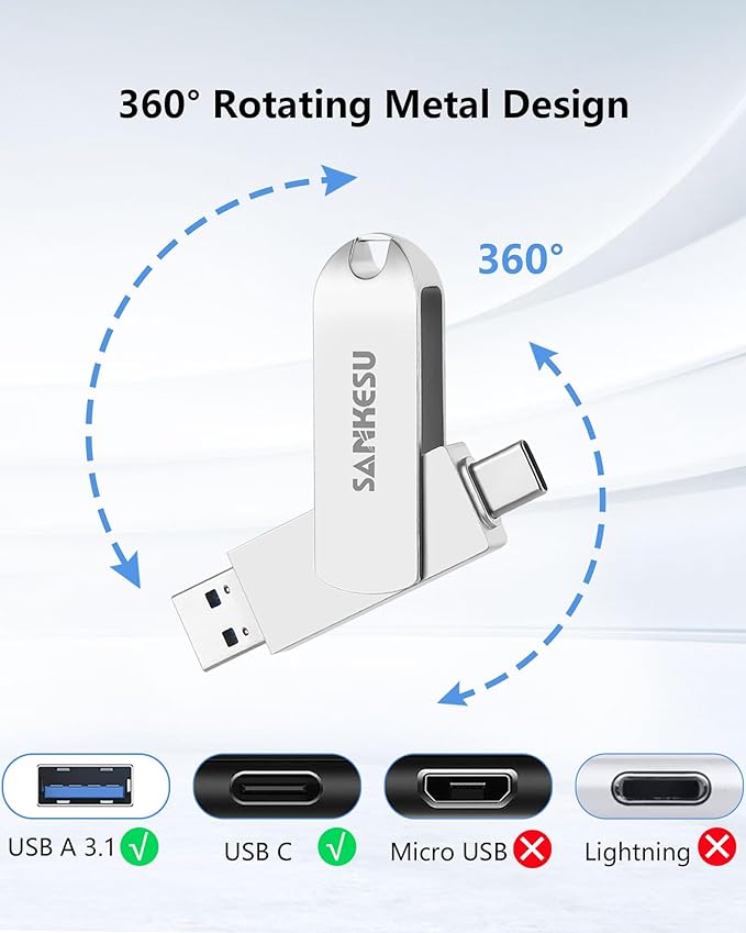 512GB USB C Flash Drive 3.1,Read Speed Up to 150MB/s, USB A and Type C OTG USB Thumb Drive, Dual Memory Sticks Compatible with Android Phones/PC/Laptop/Macs(Silver)