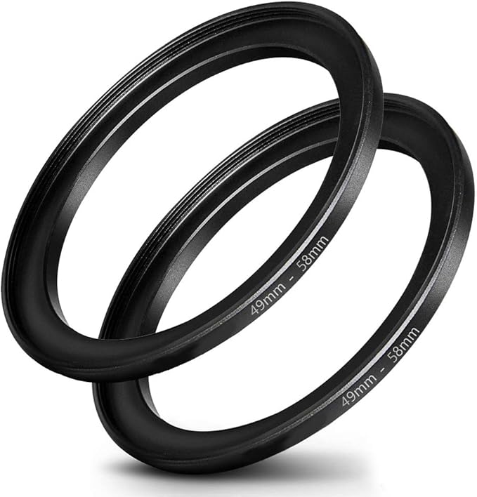 49mm-58mm Step Up Ring [49mm Lens to 58mm Filter], FANZR Camera Lens Filter Adapter Ring Lens, Premium Aluminum (2 Pack)