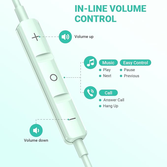 USB C Headphones for iPhone 17 Air 16 Pro Max 15, Type C Earphones with Microphone Magnet HiFi Stereo Wired Earbuds for Samsung Galaxy S26 S25 Ultra S24+ 23 A53 S21 S20 FE Flip 7 6 5/Pixel 10, Green