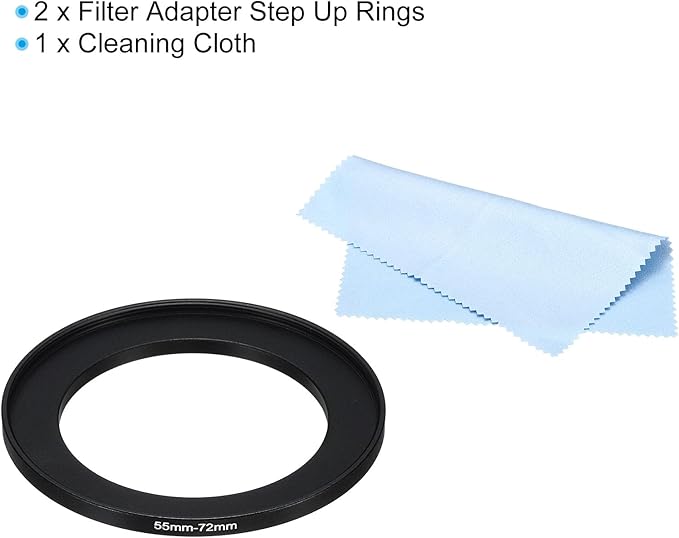 PATIKIL 55mm-72mm Metal Step Up Ring with Cleaning Cloth, 2 Pack Camera Lens Filter Adapter Ring Aluminum Filter Adapter Ring for Camera Lenses Hood, Black