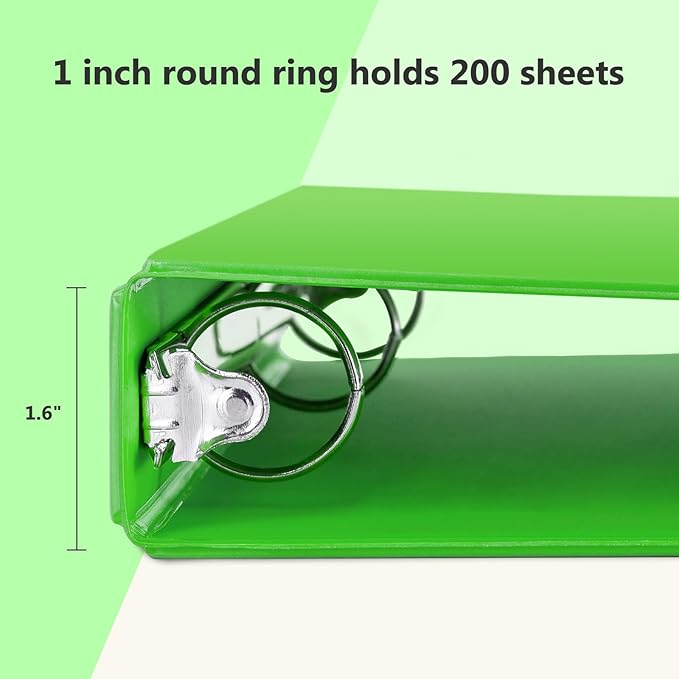 ViVin 1 Inch Round Ring View Binder for Durability, Standard 3 Ring Binder for 200 Sheets of US Letter Size Paper, PVC-Free, 6-Pack (Ivy Green)