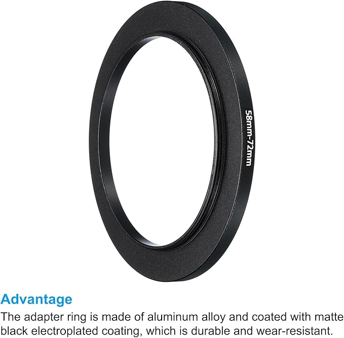 PATIKIL 58mm-72mm Metal Step Up Ring, 2 Pack Camera Lens Filter Adapter Ring Aluminum Filter Adapter Ring for Camera Lenses Hood, Black